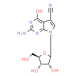 ChemSpider 2D Image | 2-Amino-4-oxo-7-(D-ribofuranosyl)-4,7-dihydro-1H-pyrrolo[2,3-d]pyrimidine-5-carbonitrile | C12H13N5O5