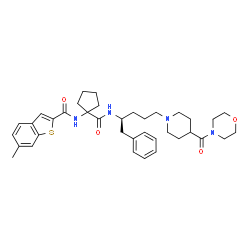 ChemSpider 2D Image | 6-Methyl-N-[1-({(2S)-5-[4-(4-morpholinylcarbonyl)-1-piperidinyl]-1-phenyl-2-pentanyl}carbamoyl)cyclopentyl]-1-benzothiophene-2-carboxamide | C37H48N4O4S