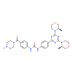 ChemSpider 2D Image | 1-(4-{4,6-Bis[(3R)-3-methyl-4-morpholinyl]-1,3,5-triazin-2-yl}phenyl)-3-{4-[(4-methyl-1-piperazinyl)carbonyl]phenyl}urea | C32H41N9O4