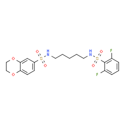 ChemSpider 2D Image | N-[5-[(2,6-difluorophenyl)sulfonylamino]pentyl]-2,3-dihydro-1,4-benzodioxin-6-sulfonamide | C19H22F2N2O6S2