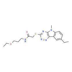 ChemSpider 2D Image | N-(3-Ethoxypropyl)-2-[(8-ethyl-5-methyl-5H-[1,2,4]triazino[5,6-b]indol-3-yl)sulfanyl]acetamide | C19H25N5O2S