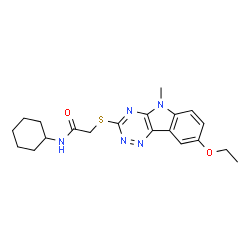 ChemSpider 2D Image | N-Cyclohexyl-2-[(8-ethoxy-5-methyl-5H-[1,2,4]triazino[5,6-b]indol-3-yl)sulfanyl]acetamide | C20H25N5O2S