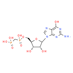 ChemSpider 2D Image | 2-Amino-9-{5-O-[hydroxy(phosphonomethyl)phosphoryl]-D-ribofuranosyl}-1,9-dihydro-6H-purin-6-one | C11H17N5O10P2