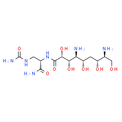 ChemSpider 2D Image | (2R,3S,4S,5S,7R,8S)-4,8-Diamino-N-[(2S)-1-amino-3-(carbamoylamino)-1-oxo-2-propanyl]-2,3,5,7,9-pentahydroxynonanamide | C13H28N6O8
