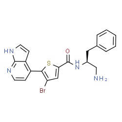 ChemSpider 2D Image | N-[(2S)-1-Amino-3-phenyl-2-propanyl]-4-bromo-5-(1H-pyrrolo[2,3-b]pyridin-4-yl)-2-thiophenecarboxamide | C21H19BrN4OS