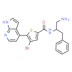 ChemSpider 2D Image | N-(1-Amino-3-phenyl-2-propanyl)-4-bromo-5-(1H-pyrrolo[2,3-b]pyridin-4-yl)-2-thiophenecarboxamide | C21H19BrN4OS