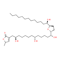 ChemSpider 2D Image | 5-Methyl-3-[(2R,8R,13R)-2,8,13-trihydroxy-13-{(2R,5R)-5-[(1R)-1-hydroxytridecyl]tetrahydro-2-furanyl}tridecyl]-2(5H)-furanone | C35H64O7