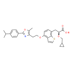 ChemSpider 2D Image | (2S)-2-(Cyclopropylmethoxy)-3-(4-{2-[2-(4-isopropylphenyl)-5-methyl-1,3-oxazol-4-yl]ethoxy}-1-benzothiophen-7-yl)propanoic acid | C30H33NO5S