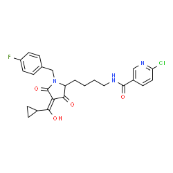 ChemSpider 2D Image | 6-Chloro-N-{4-[(4E)-4-[cyclopropyl(hydroxy)methylene]-1-(4-fluorobenzyl)-3,5-dioxo-2-pyrrolidinyl]butyl}nicotinamide | C25H25ClFN3O4