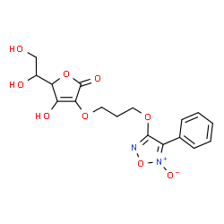 ChemSpider 2D Image | 5-(1,2-Dihydroxyethyl)-4-hydroxy-3-{3-[(5-oxido-4-phenyl-1,2,5-oxadiazol-3-yl)oxy]propoxy}-2(5H)-furanone | C17H18N2O9