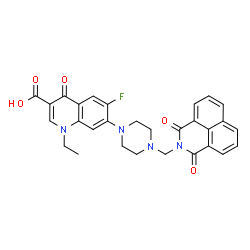 ChemSpider 2D Image | 7-{4-[(1,3-Dioxo-1H-benzo[de]isoquinolin-2(3H)-yl)methyl]-1-piperazinyl}-1-ethyl-6-fluoro-4-oxo-1,4-dihydro-3-quinolinecarboxylic acid | C29H25FN4O5