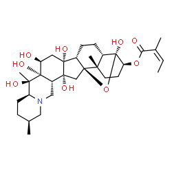 ChemSpider 2D Image | (3beta,4beta,9beta,16beta)-4,12,14,16,17,20-Hexahydroxy-4,9-epoxycevan-3-yl (2Z)-2-methyl-2-butenoate | C32H49NO9
