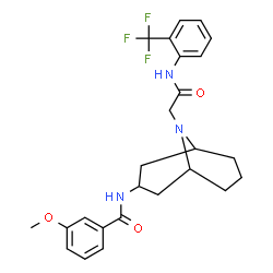 ChemSpider 2D Image | 3-Methoxy-N-[9-(2-oxo-2-{[2-(trifluoromethyl)phenyl]amino}ethyl)-9-azabicyclo[3.3.1]non-3-yl]benzamide | C25H28F3N3O3