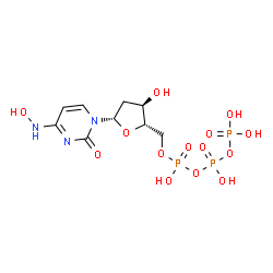 ChemSpider 2D Image | 1-[2-Deoxy-5-O-(hydroxy{[hydroxy(phosphonooxy)phosphoryl]oxy}phosphoryl)-beta-L-erythro-pentofuranosyl]-4-(hydroxyamino)-2(1H)-pyrimidinone | C9H16N3O14P3