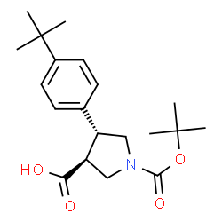 ChemSpider 2D Image | (3S,4R)-1-{[(2-Methyl-2-propanyl)oxy]carbonyl}-4-[4-(2-methyl-2-propanyl)phenyl]-3-pyrrolidinecarboxylic acid | C20H29NO4