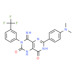 ChemSpider 2D Image | 6-[4-(Dimethylamino)phenyl]-4-imino-3-[3-(trifluoromethyl)phenyl]-1,3,4,5-tetrahydropyrimido[5,4-d]pyrimidine-2,8-dione | C21H17F3N6O2