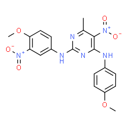 ChemSpider 2D Image | N~2~-(4-Methoxy-3-nitrophenyl)-N~4~-(4-methoxyphenyl)-6-methyl-5-nitro-2,4-pyrimidinediamine | C19H18N6O6