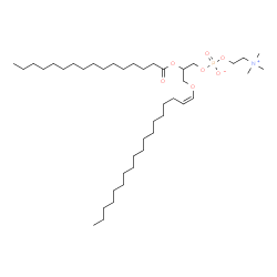 ChemSpider 2D Image | 3-[(1Z)-1-Octadecen-1-yloxy]-2-(palmitoyloxy)propyl 2-(trimethylammonio)ethyl phosphate | C42H84NO7P