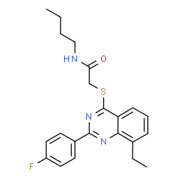 ChemSpider 2D Image | N-Butyl-2-{[8-ethyl-2-(4-fluorophenyl)-4-quinazolinyl]sulfanyl}acetamide | C22H24FN3OS