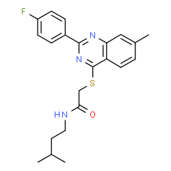ChemSpider 2D Image | 2-{[2-(4-Fluorophenyl)-7-methyl-4-quinazolinyl]sulfanyl}-N-(3-methylbutyl)acetamide | C22H24FN3OS