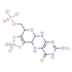 ChemSpider 2D Image | {[2-Amino-4-oxo-6,7-di(sulfanyl-kappaS)-1,5,5a,8,9a,10-hexahydro-4H-pyrano[3,2-g]pteridin-8-yl]methyl dihydrogenato(4-) phosphate}(dioxo)molybdate(2-) | C10H10MoN5O8PS2