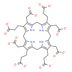 ChemSpider 2D Image | 3,3',3'',3'''-[3,8,13,17-Tetrakis(carboxylatomethyl)-5,10,15,20,22,24-hexahydroporphyrin-2,7,12,18-tetrayl]tetrapropanoate | C40H36N4O16