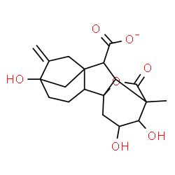 ChemSpider 2D Image | 5,12,13-Trihydroxy-11-methyl-6-methylene-16-oxo-15-oxapentacyclo[9.3.2.1~5,8~.0~1,10~.0~2,8~]heptadecane-9-carboxylate | C19H23O7