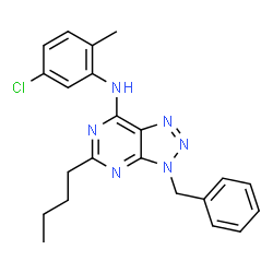 ChemSpider 2D Image | 3-Benzyl-5-butyl-N-(5-chloro-2-methylphenyl)-3H-[1,2,3]triazolo[4,5-d]pyrimidin-7-amine | C22H23ClN6