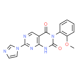 ChemSpider 2D Image | 2-imidazol-1-yl-6-(2-methoxyphenyl)-8H-pyrimido[4,5-d]pyrimidine-5,7-dione | C16H12N6O3
