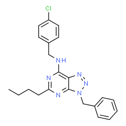 ChemSpider 2D Image | 3-Benzyl-5-butyl-N-(4-chlorobenzyl)-3H-[1,2,3]triazolo[4,5-d]pyrimidin-7-amine | C22H23ClN6