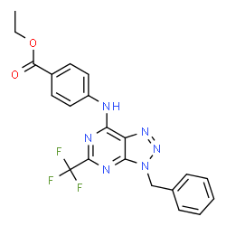 ChemSpider 2D Image | Ethyl 4-{[3-benzyl-5-(trifluoromethyl)-3H-[1,2,3]triazolo[4,5-d]pyrimidin-7-yl]amino}benzoate | C21H17F3N6O2
