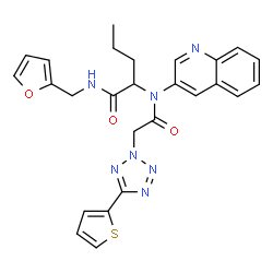 ChemSpider 2D Image | N-(2-Furylmethyl)-N~2~-3-quinolinyl-N~2~-{[5-(2-thienyl)-2H-tetrazol-2-yl]acetyl}norvalinamide | C26H25N7O3S