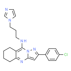 ChemSpider 2D Image | 2-(4-Chlorophenyl)-N-[3-(1H-imidazol-1-yl)propyl]-5,6,7,8-tetrahydropyrazolo[5,1-b]quinazolin-9-amine | C22H23ClN6
