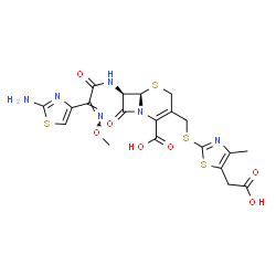 ChemSpider 2D Image | (6R,7R)-7-{[(2E)-2-(2-Amino-1,3-thiazol-4-yl)-2-(methoxyimino)acetyl]amino}-3-({[5-(carboxymethyl)-4-methyl-1,3-thiazol-2-yl]sulfanyl}methyl)-8-oxo-5-thia-1-azabicyclo[4.2.0]oct-2-ene-2-carboxylic aci
d | C20H20N6O7S4