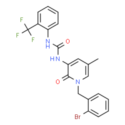 ChemSpider 2D Image | 1-[1-(2-Bromobenzyl)-5-methyl-2-oxo-1,2-dihydro-3-pyridinyl]-3-[2-(trifluoromethyl)phenyl]urea | C21H17BrF3N3O2