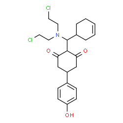 ChemSpider 2D Image | 2-{[Bis(2-chloroethyl)amino](3-cyclohexen-1-yl)methyl}-5-(4-hydroxyphenyl)-1,3-cyclohexanedione | C23H29Cl2NO3