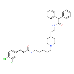 ChemSpider 2D Image | (2E)-3-(3,4-Dichlorophenyl)-N-[5-(4-{2-[(diphenylacetyl)amino]ethyl}-1-piperidinyl)pentyl]acrylamide | C35H41Cl2N3O2