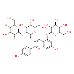 ChemSpider 2D Image | 5-(beta-D-threo-Hexopyranosyloxy)-7-hydroxy-2-(4-hydroxyphenyl)-3-chromeniumyl 2-O-beta-D-erythro-hexopyranosyl-beta-D-glycero-hexopyranoside | C33H41O20