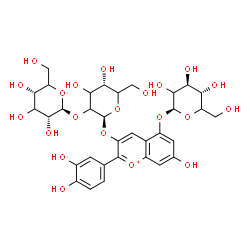 ChemSpider 2D Image | 2-(3,4-Dihydroxyphenyl)-5-(beta-D-threo-hexopyranosyloxy)-7-hydroxy-3-chromeniumyl 2-O-beta-D-erythro-hexopyranosyl-beta-D-glycero-hexopyranoside | C33H41O21