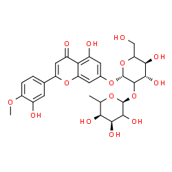 ChemSpider 2D Image | 5-Hydroxy-2-(3-hydroxy-4-methoxyphenyl)-4-oxo-4H-chromen-7-yl 2-O-(6-deoxy-alpha-L-erythro-hexopyranosyl)-beta-D-threo-hexopyranoside | C28H32O15