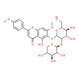 ChemSpider 2D Image | 5-Hydroxy-7-methoxy-2-(4-methoxyphenyl)-4-oxo-4H-chromen-6-yl 2-O-[(2xi)-beta-D-threo-pentopyranosyl]-beta-D-threo-hexopyranoside | C28H32O15