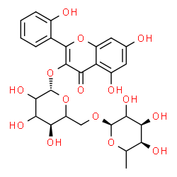 ChemSpider 2D Image | 5,7-Dihydroxy-2-(2-hydroxyphenyl)-4-oxo-4H-chromen-3-yl 6-O-(6-deoxy-alpha-L-erythro-hexopyranosyl)-beta-D-glycero-hexopyranoside | C27H30O15