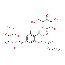 ChemSpider 2D Image | 3-(alpha-D-glycero-Hexopyranosyloxy)-5-hydroxy-2-(4-hydroxyphenyl)-4-oxo-4H-chromen-7-yl alpha-L-erythro-hexopyranoside | C27H30O16
