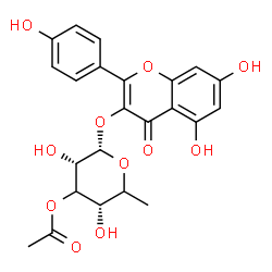 ChemSpider 2D Image | 5,7-Dihydroxy-2-(4-hydroxyphenyl)-4-oxo-4H-chromen-3-yl 3-O-acetyl-6-deoxy-alpha-L-erythro-hexopyranoside | C23H22O11