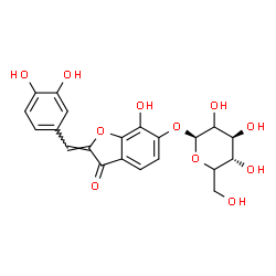 ChemSpider 2D Image | (2Z)-2-(3,4-Dihydroxybenzylidene)-7-hydroxy-3-oxo-2,3-dihydro-1-benzofuran-6-yl beta-D-threo-hexopyranoside | C21H20O11