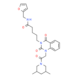 ChemSpider 2D Image | 5-{1-[2-(3,5-Dimethyl-1-piperidinyl)-2-oxoethyl]-2,4-dioxo-1,4-dihydro-3(2H)-quinazolinyl}-N-(2-furylmethyl)pentanamide | C27H34N4O5