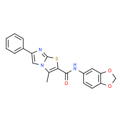 ChemSpider 2D Image | N-(1,3-benzodioxol-5-yl)-3-methyl-6-phenyl-2-imidazo[2,1-b]thiazolecarboxamide | C20H15N3O3S