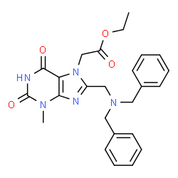 ChemSpider 2D Image | 2-[8-[[bis(phenylmethyl)amino]methyl]-3-methyl-2,6-dioxo-7-purinyl]acetic acid ethyl ester | C25H27N5O4