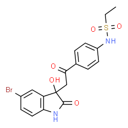 ChemSpider 2D Image | N-{4-[(5-Bromo-3-hydroxy-2-oxo-2,3-dihydro-1H-indol-3-yl)acetyl]phenyl}ethanesulfonamide | C18H17BrN2O5S