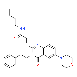 ChemSpider 2D Image | N-butyl-2-[[6-(4-morpholinyl)-4-oxo-3-(2-phenylethyl)-2-quinazolinyl]thio]acetamide | C26H32N4O3S